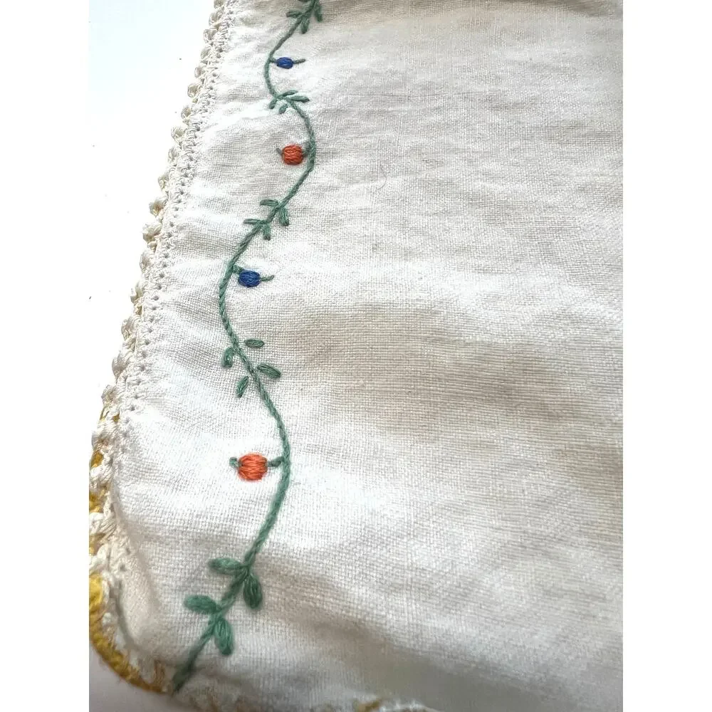 Throw Pillow cover vintage hand-embroidered floral basket crocheted 16